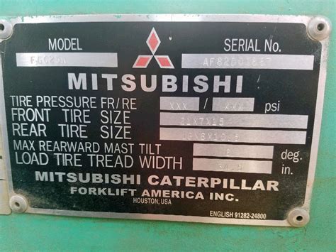 <b>Serial</b> <b>number</b>: F25C-00120 Manufacture <b>year</b>: 2004 Lift weight: 1. . Mitsubishi forklift year by serial number